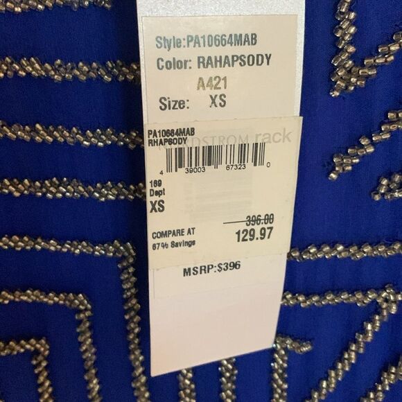 Parker Hayden Rhapsody silver beaded royal blue silk mini dress NWT - Picture 12 of 13